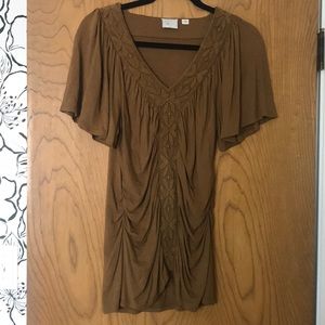 Anthropologie, L top, mustard w/ crochet detail.
